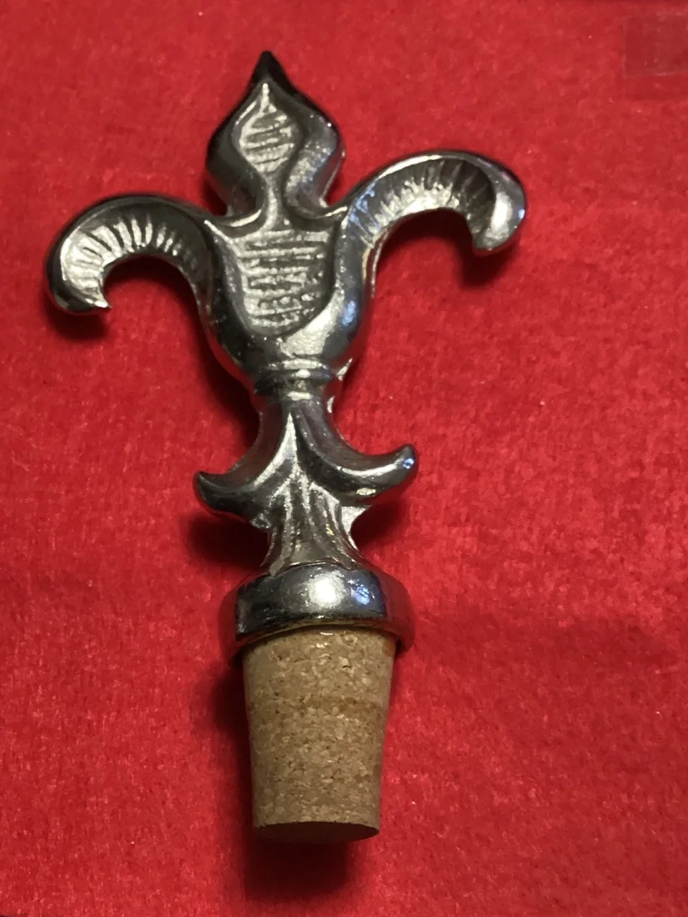 Vintage Heavy Pewter Fleur De Lis Bottle Stopper  - Looks to be Hand Made